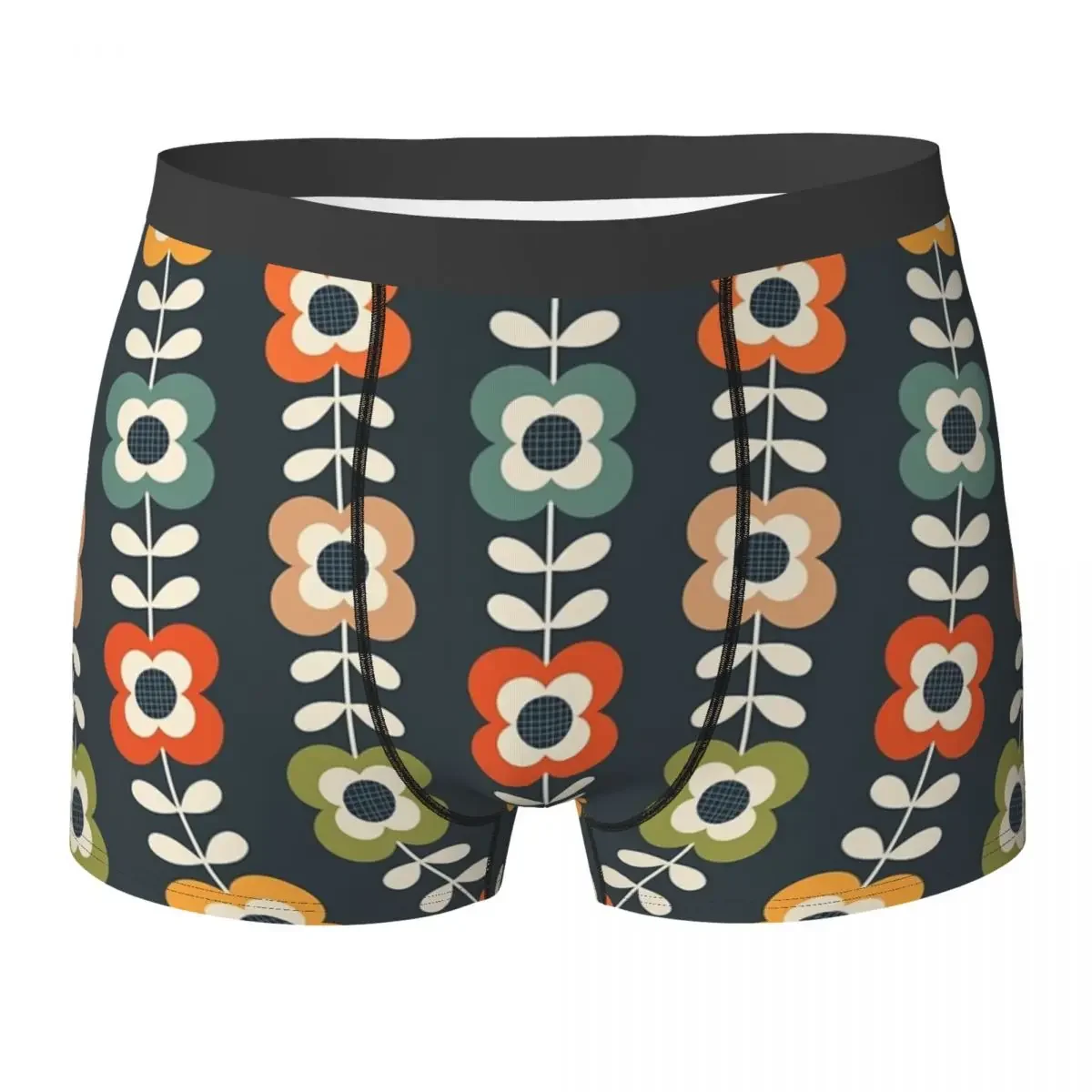 Boxer Underpants Shorts Mod Flowers In Retro Colors On Charcoal Panties Male Ventilate Underwear for Homme Man Boyfriend Gift