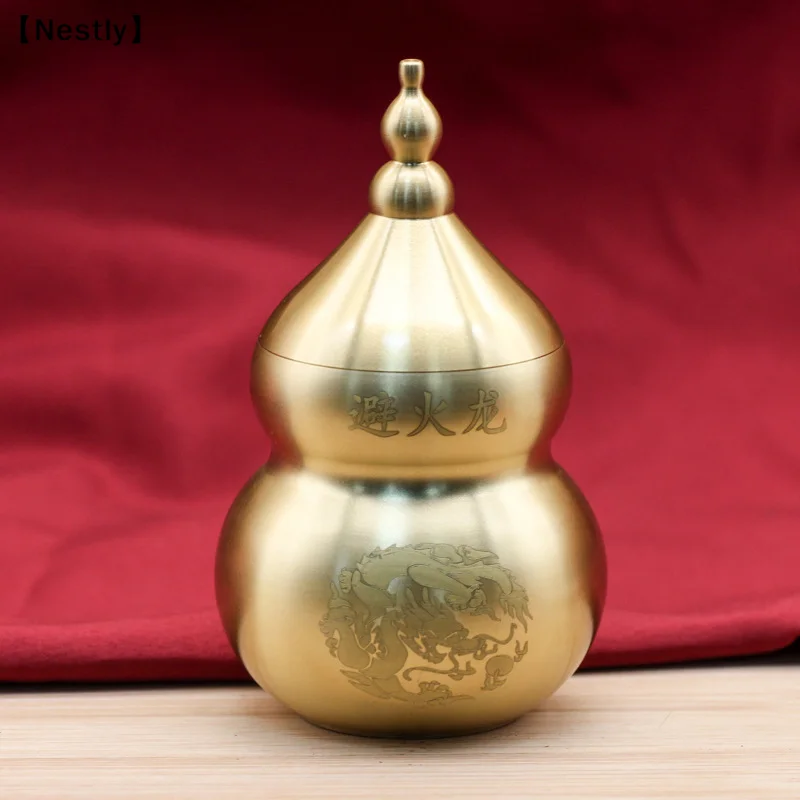 Feng Shui Chinesische Messing Wu Lou Kürbis-Schatzstatue Heimdekoration Tisch- und Bücherregal-Ornamente Glücksbringer und Schutz〔Nest〕 – Detail 2