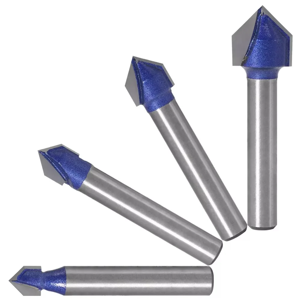1PC 1/4 "6.35MM tige fraise 90 degrés V rainure Bit 1/4" 5/16 "3/8" 1/2 "solide routeur peu carbure fraise menuiserie