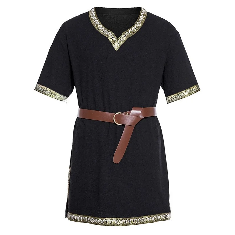 

Medieval Viking Knight Pirate irt Men's Slim Fit No Brand loween 2025 Casual Thin Non-Ironed Wide Collar Ne Top