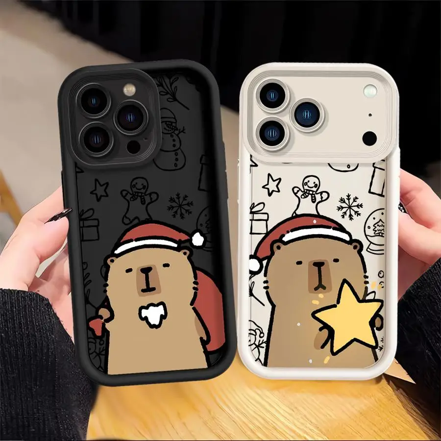 حافظة هاتف آيفون 13 16 17 برو ماكس 14 12 17 Air 16e 15 Plus 11 غطاء ناعم لطيف عيد الميلاد كابيبارا #2