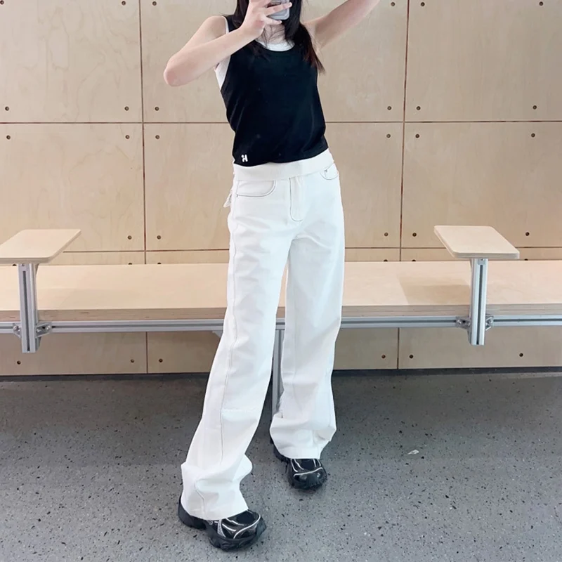 

Faionable White Denim Straight Leg Trousers for Women Spring Summer New Arrival HI to HI Ladies Premium Quali Jeans