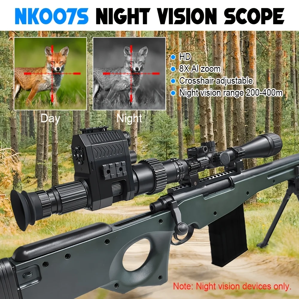 

Цифровой прибор ночного видения, HD 1080P, поддержка фото и видео, 8-кратный зум с сеткой прицеливания, ИК-подсветка 850 нм, перезаряжаемая батарея, 400 м