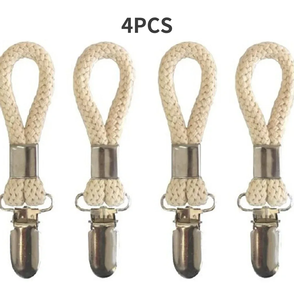 4pcs Towel Hanging Clips Clamps Braided Multipurpose Cotton Loop Metal Hook Kitchen Bathroom Storage Clips Socks Clothes Hanger