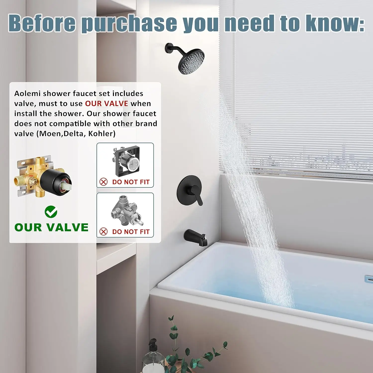 Tub Shower Faucet Set With Valve Wall Mount Shower Trim Kit6Inch Bathtub Fixtures Rough-in Valve Single-Spray Shower Head System