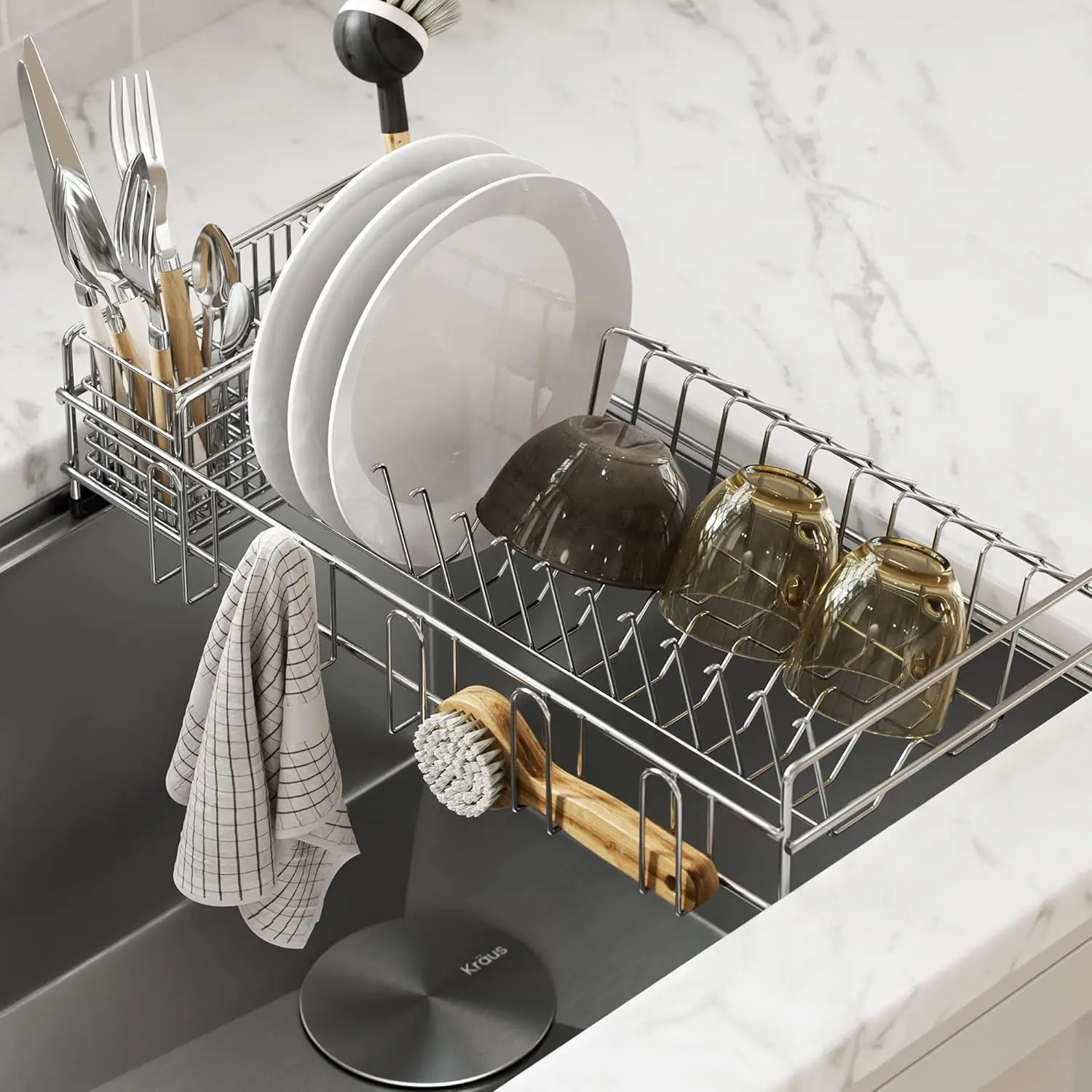 

Stainless Steel Kitchen Sink Dish Drying Rack Drainer and Utensil Holder, 17" L x 9" W