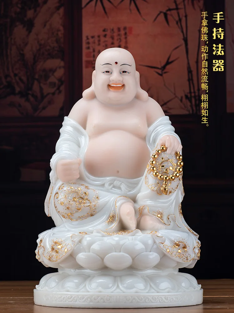 40CM Large Asia home altar shop Worship high grade jade gilding God of wealth Maitreya BUDDHA statue family Effective protection