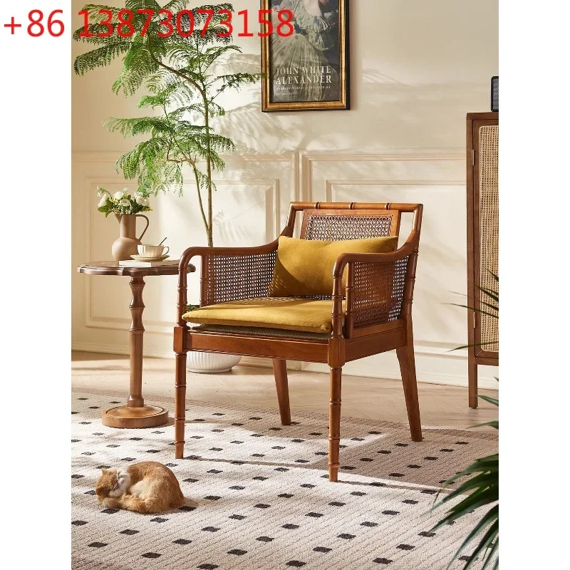 Chinese retro chair American single sofa  balcony home living room master  rattan chair antique casual chair