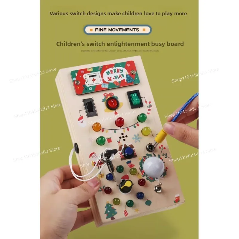 

Деревянная доска для занятий — светодиодный светильник и реальные переключатели, игрушка для сенсорной активности для малышей 1-3 лет