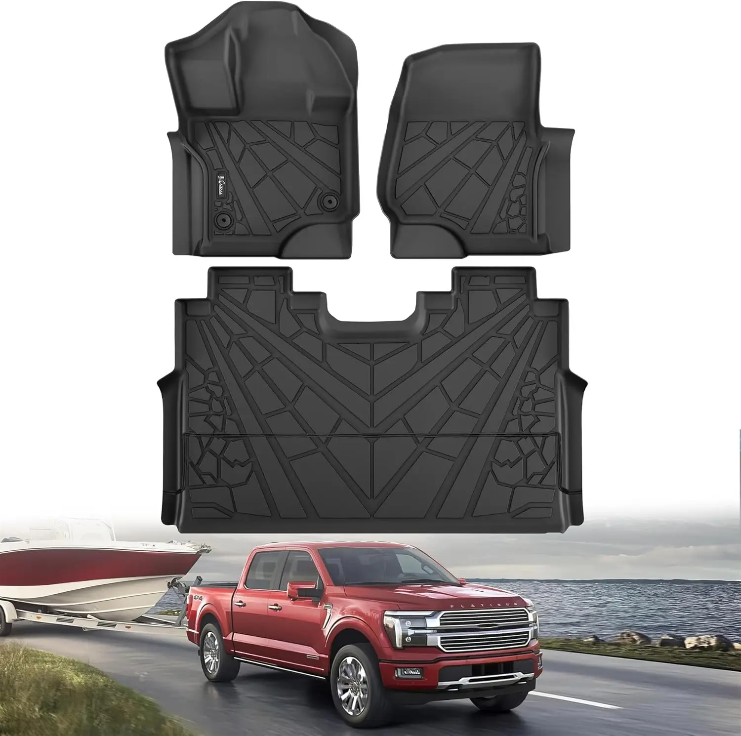 

Custom Fit TPE Floor Mats for Ford F-150 SuperCrew 2015-2026, All Weather 1st & 2nd Row Liners
