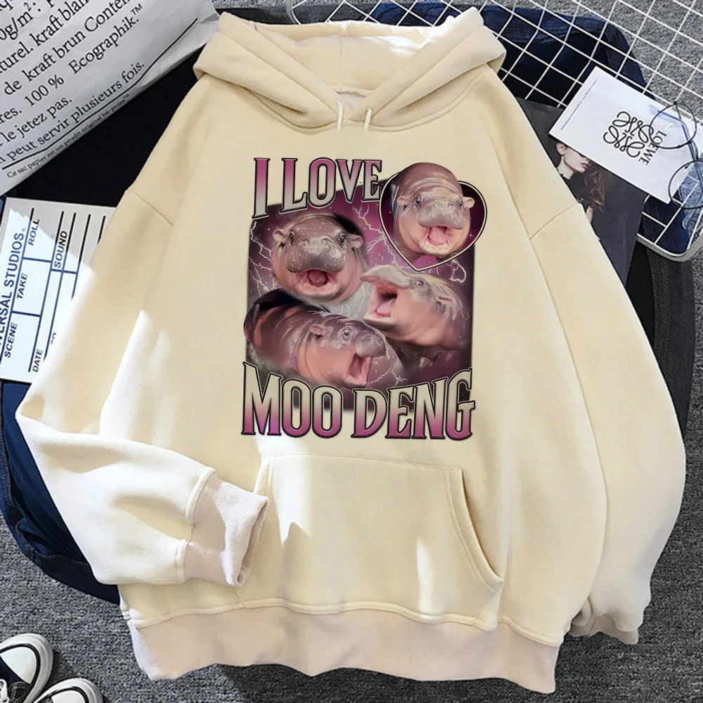 Moo Deng hoodie elegant Y2K anime sweater athleisure streetwear soft fabric female sweatshirts tracksuits comfortable Y2K