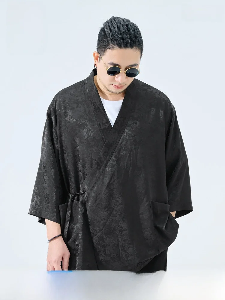 

New Chinese Sle Open Cardigan Dao Pao Men Summer Loose Floral Svel Jaet Hanfu Outerwear Trendy plus Size Men's Clot...