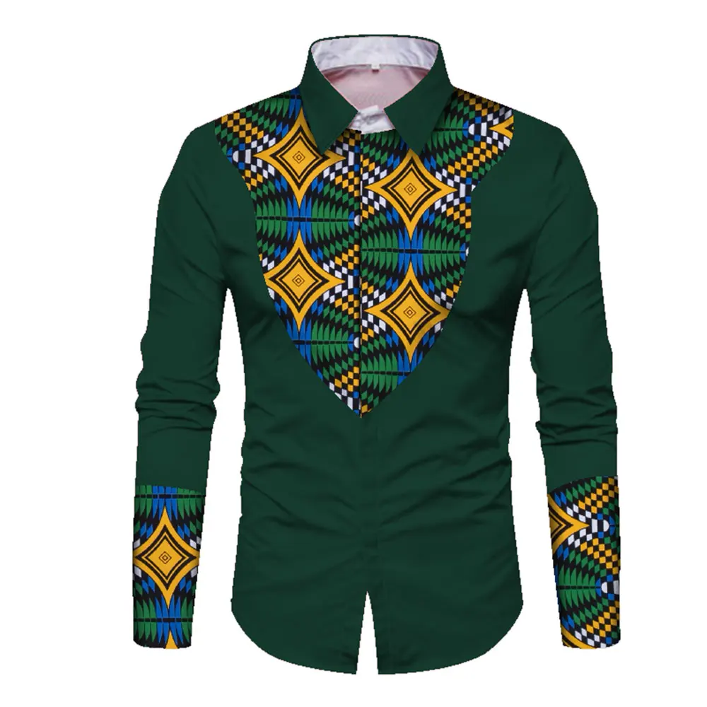 Men African Print Shirt Clothes Long Sleeve Cotton Slim Fit Lapel Shirt Tops Men Personal Custom Plus Size WYN352