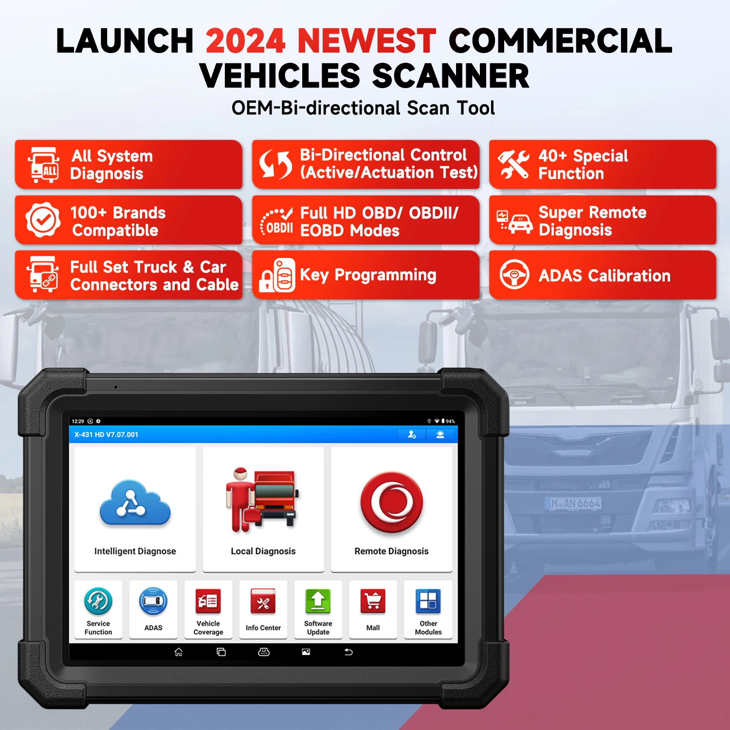 LAUNCH X-431 V+ SmartLink HD OBD2 Scanner with 40 Reset Service ECU Coding All System OBD2 Car Heavy Duty Trucks Diagnostic Tool