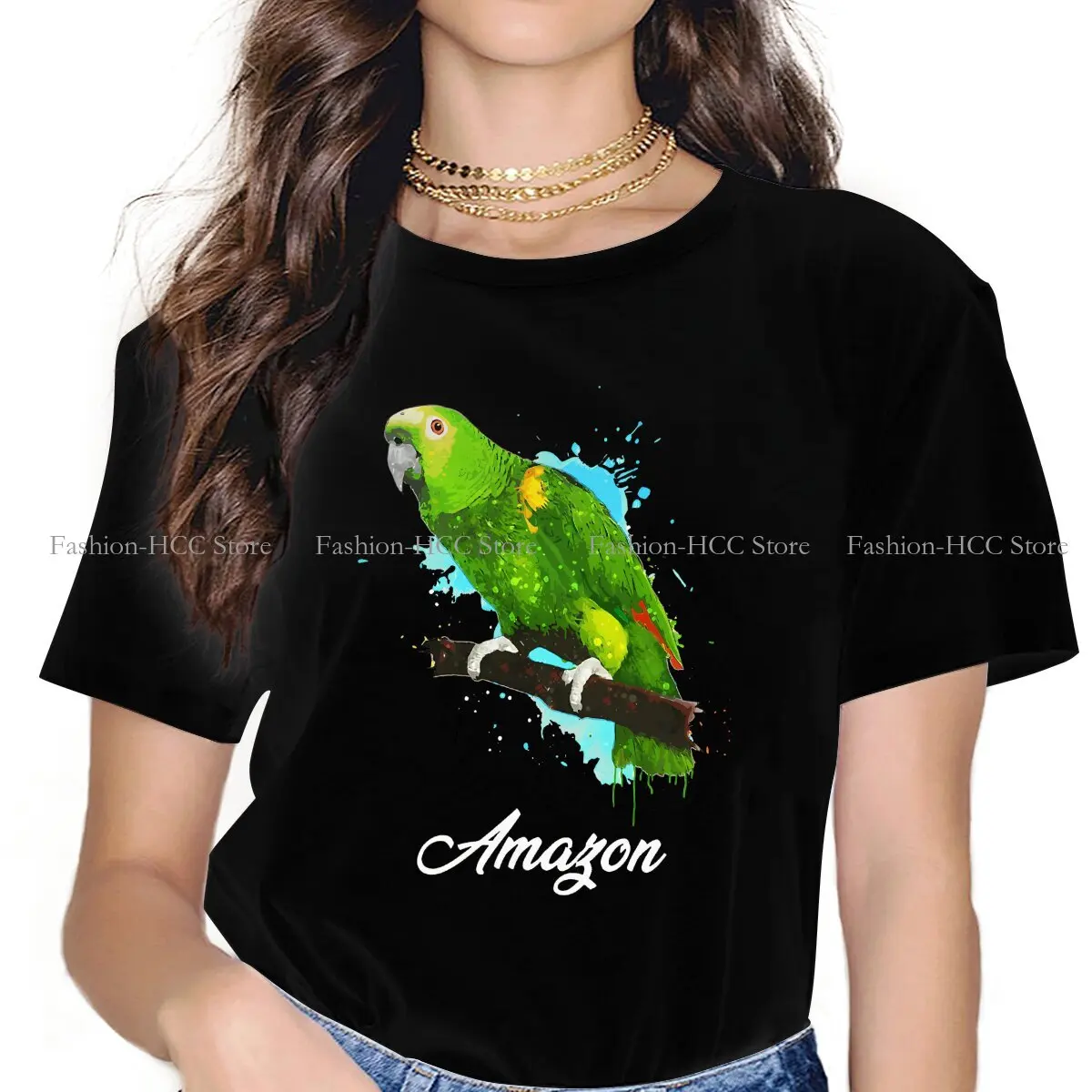 In maglietta con colletto tondo ad acquerello Conure Cockatiel maglietta classica In poliestere abbigliamento donna nuovo Design