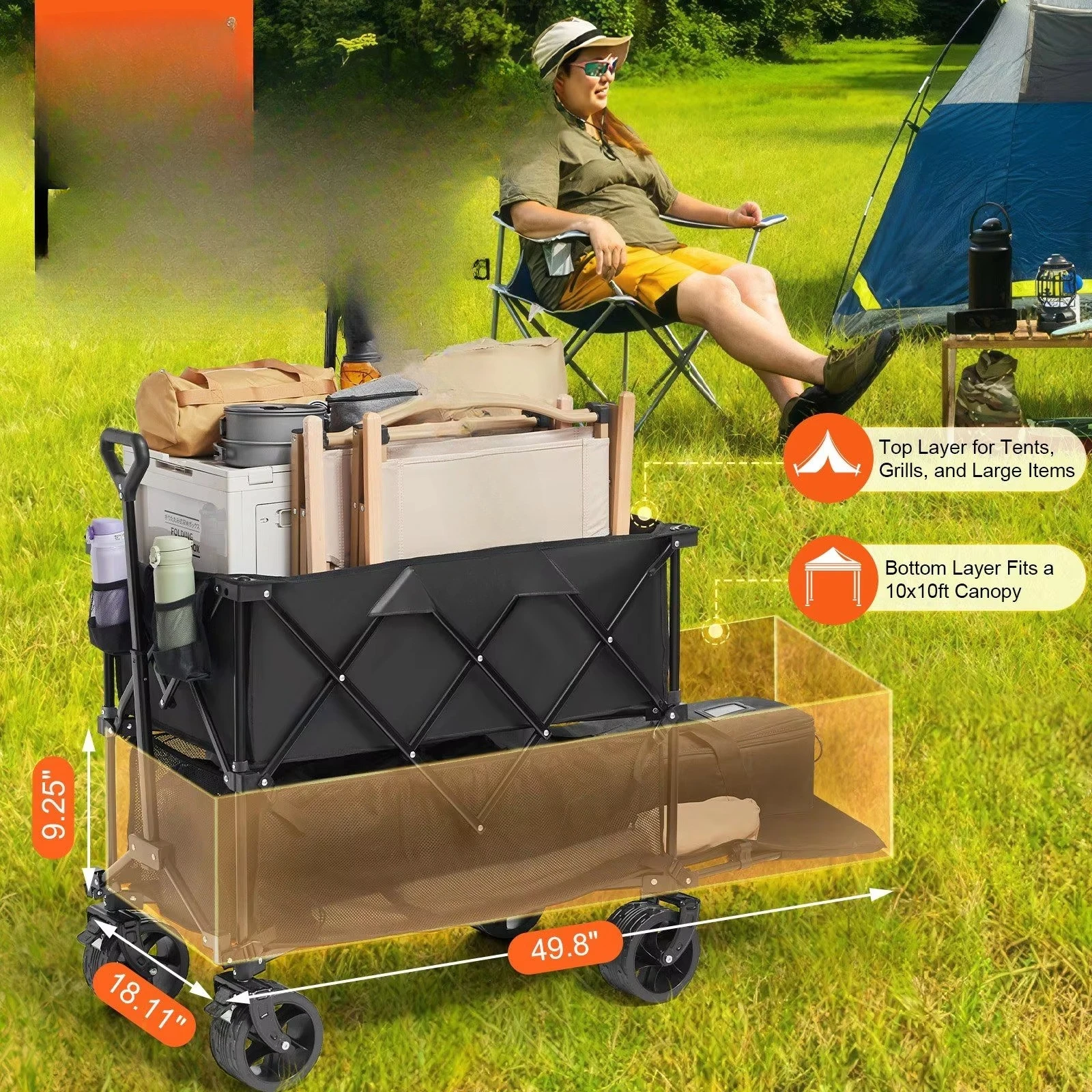All-terrain heavy-duty folding wagon, 400-liter double-decker