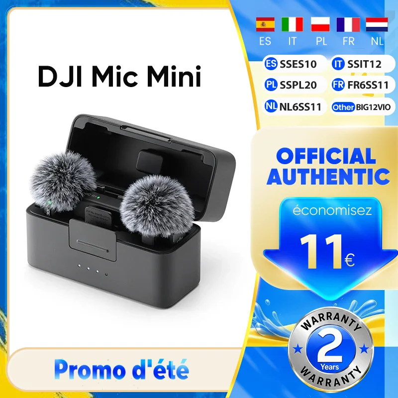 Microphone sans fil DJI Mic Mini avec suppression active du bruit, audio de haute qualité, transmission stable