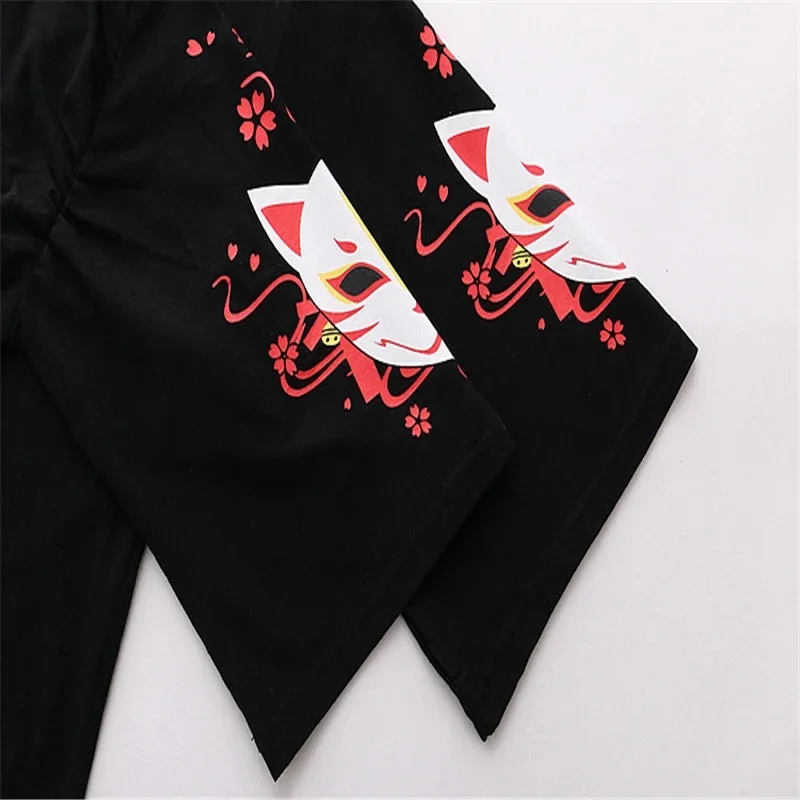 Anime Cosplay Costume T Shirt Fox Printed Lolita Women Girl Harajuku Spring Black Top Skirt Summer Clothing