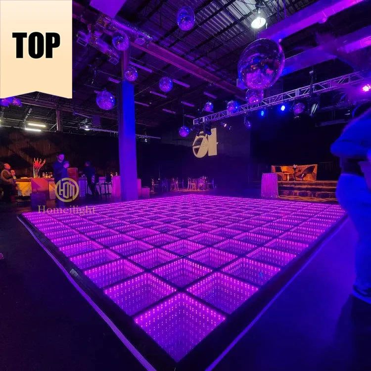 Homei High-quality 3D Infinity Mirror LED Dance Floor RGB Dance Tile Panel, Portable Glass Disco Nightclub Upllights DMX