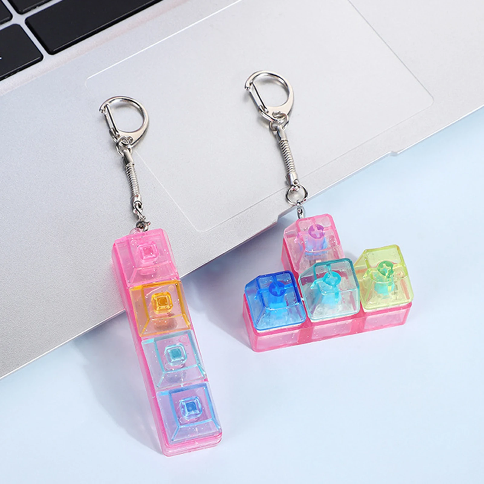 Square Fidget Button Toy Pocket Keychain Stress Reliever Bag Key Rings Fun Decompression Game Keyring For Office Home School