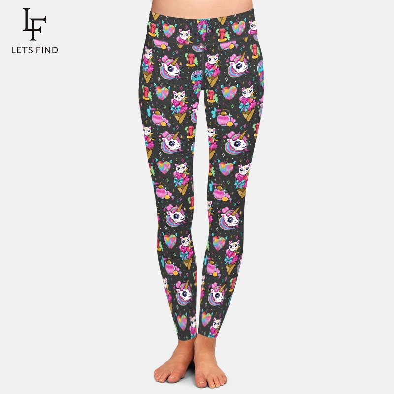 

LETSFIND New 3D Cute Unicorn Jellyfish and Ice Cream Digital Print Fitness Women Pants High Waist Soft Stretch Full Leggins