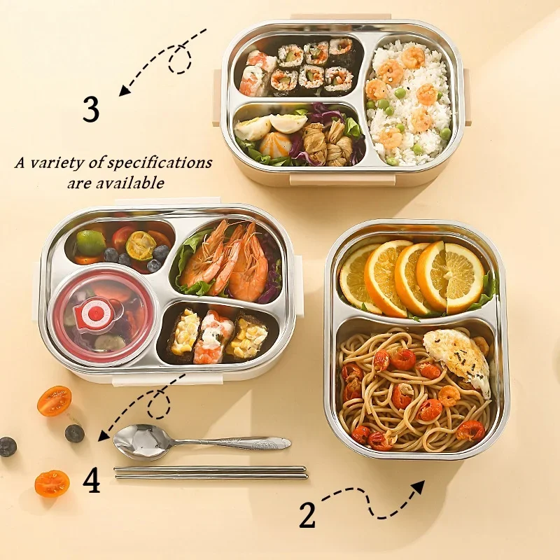 2/3/4 Divided Stainless Steel 1000mL Compartment Lunch Box Insulated Lunch Box Office Worker Student Sealed Portable Bento Box