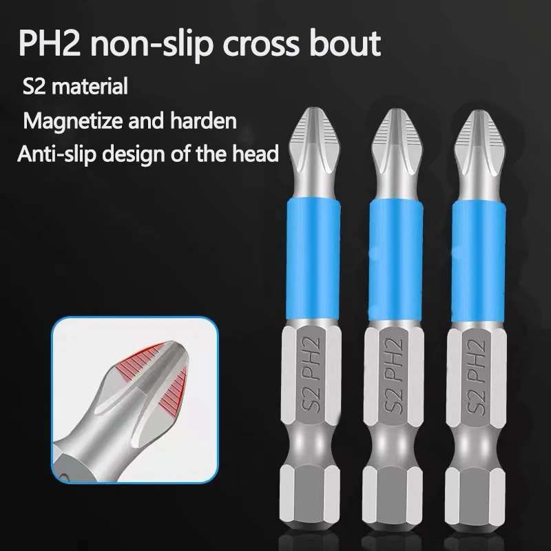 12pcs Anti Non-slip Screwdriver Bit Set S2 Alloy Steel Screwdriver Magnetic Electric Impact 50mm PH1/PH2/PH3/PZ1/PZ2/PZ3