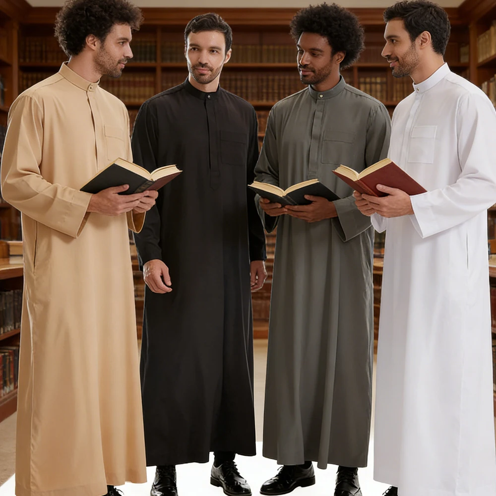

Muslim Men Zipper Front Jubba Thobe Arabic Robe Turkey Kaftan Dubai Abaya Saudi Dress Islam Clothing Ramadan Djellaba Dishdasha
