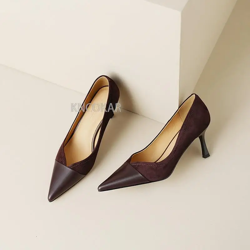 2023 nuove cuciture tacchi alti scarpe singole da donna a punta temperamento sottile scavato albicocca abbinato bocca poco profonda