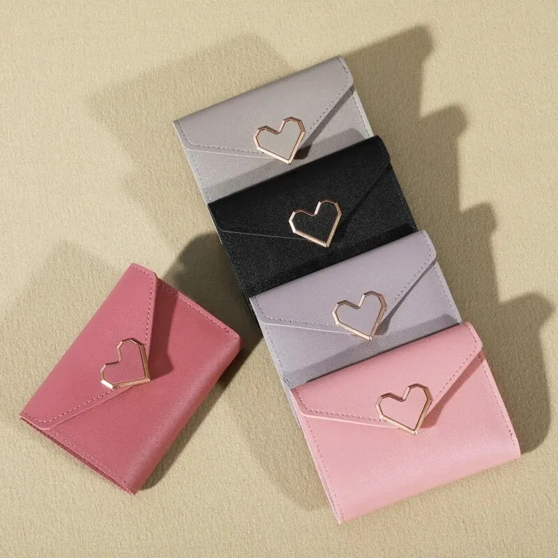 New Heart Designe Small Wallet Women's Metal Short Fold Personalized Student Cute Mini Fashion Wallet Zero Wallet