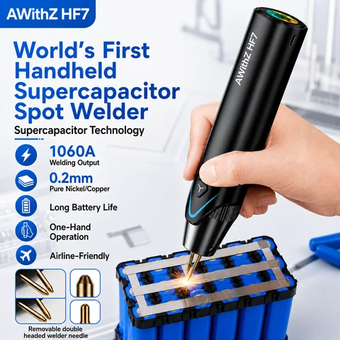 AWithZ HF7 Portable Supercapacitor Spot Welder, Handheld Mini Welder for DIY 18650 Battery Packs, Nickel Strip & Stainless Steel