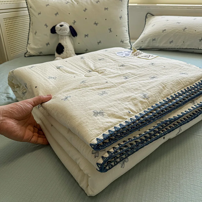 Summer Quilt Comforter Quilting 2026 New Washed Double‑Layer Gauze Air Conditioning Quilt Lightweight Cartoon Blanket