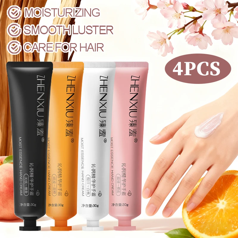 4PCS sandalwood, cherry blossoms, white peaches, sweet orange hand cream, dry and cracked hand care, moisturizing