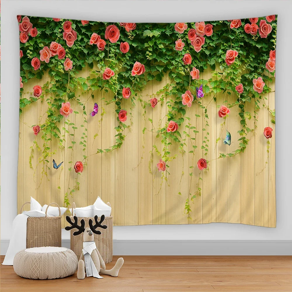 Rose Flower Vine Tapestry Ivy Background Macrame Wall Decor Home Living Room Bedroom Decor Aesthetic Tapestries Carpets Tapiz