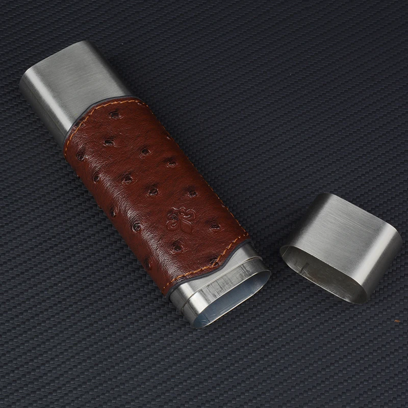 PU Leather Cigar Case 54 Ring Stainless Steel Cigar Holder 6.7" Long Mini Cigar Box 2 Tube Travel Cigar Humidor Accessory - view 5