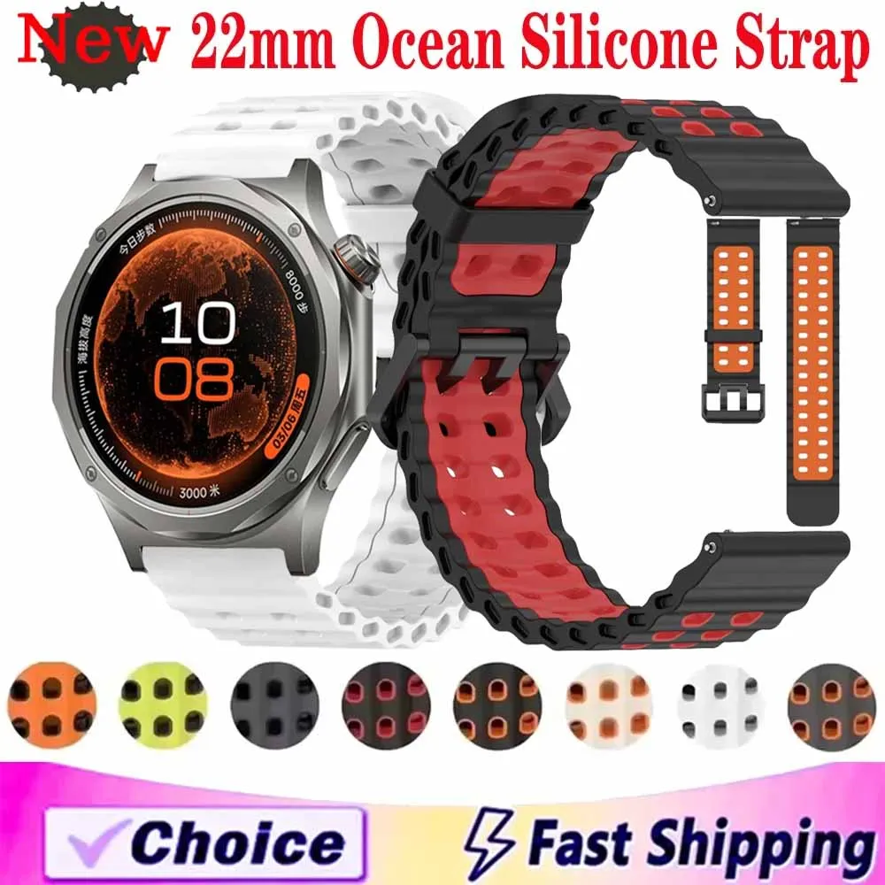 22mm Ocean Silicone Strap for OPPO Watch X3 S Oneplus Watch 4 3 Lite Comfortable Adjustable Belt for Amazfit Bip 6-5-Max Correa