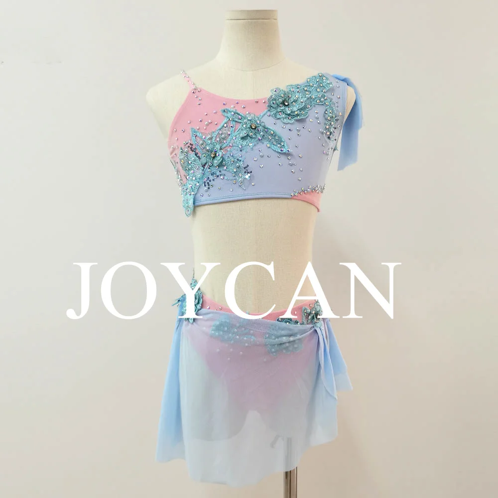 JoyCan Lyrical Dance Dress Blue Jazz Dance Costume Pole Dancing Clothes Girl Performance Training