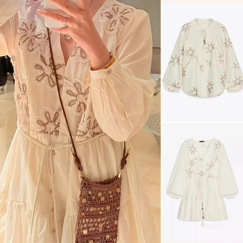 تنورة Spring Dr V-ne طويلة مطرزة على شكل حرف a بخصر عالٍ قطعة واحدة لربيع 2025 Ciwalk