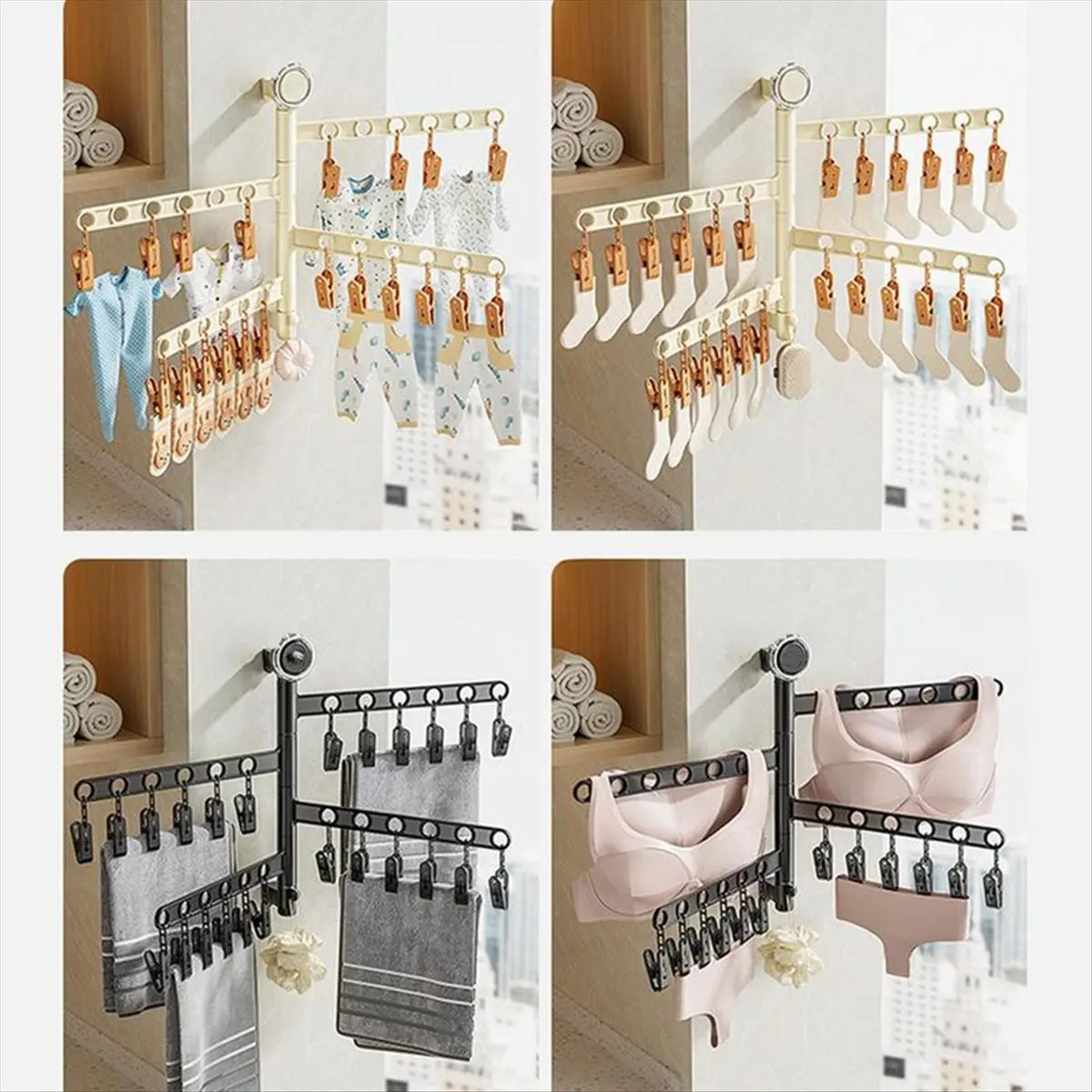 New Arrival Multi-Functional Drying Rack Socks Underwear Laundry Storage Multi-Clip Wall-Mounted Artifact Balcony Folding Rack B