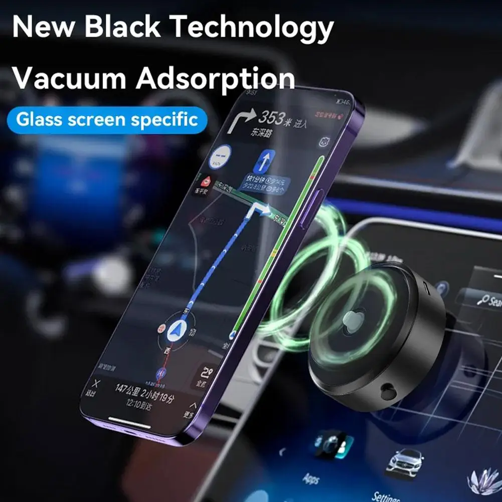 Car Mount Mobile Phone Holder Magnetic Black Technology Universal Adsorption Bracket for iPhone Samsung Vacuum Adsorption Stable view 3