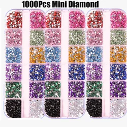 1000Pcs Mixed Color/AB/Clear Mini Crystal Diamond 2mm Luxury Crystal Nail Glitter Rhinestone Decoration DIY Christmas Glass