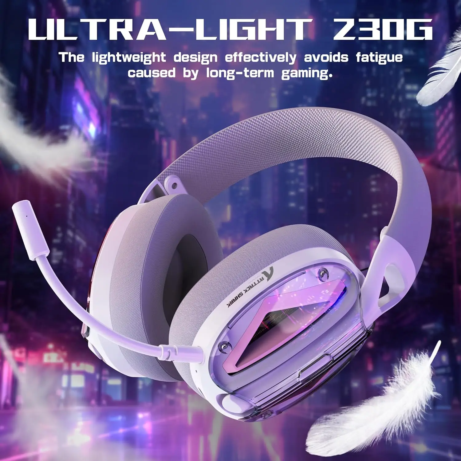 ATTACK SHARK L60 Ultra-light Gaming Headphone, 2.4G/BT/Wired Tri-mode, Wireless with Usb & Type C Receiver, Detachable Mic