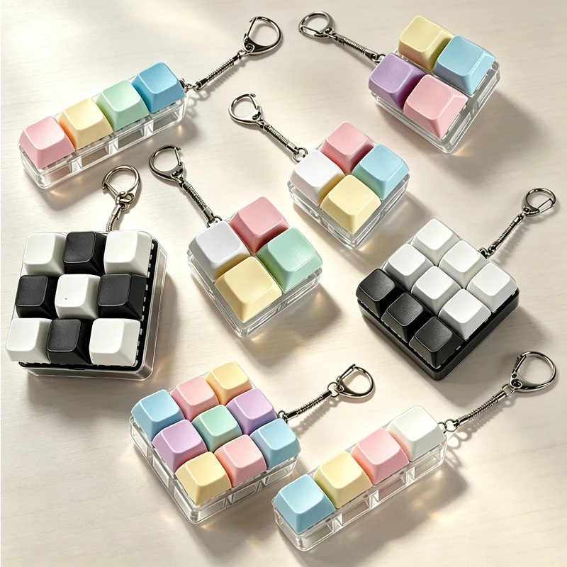 Removable Swap Buttons Macaron Color Palette Stress Relief Keychain Fidget Toy Relieve Tension Soothe Mood Desk Accessory Gift