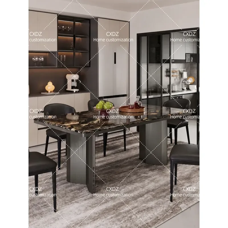 Natural Marble Dining Table Rectangular 2026 New Minimalist Light Luxury Villa High End Bright Galaxy Stone