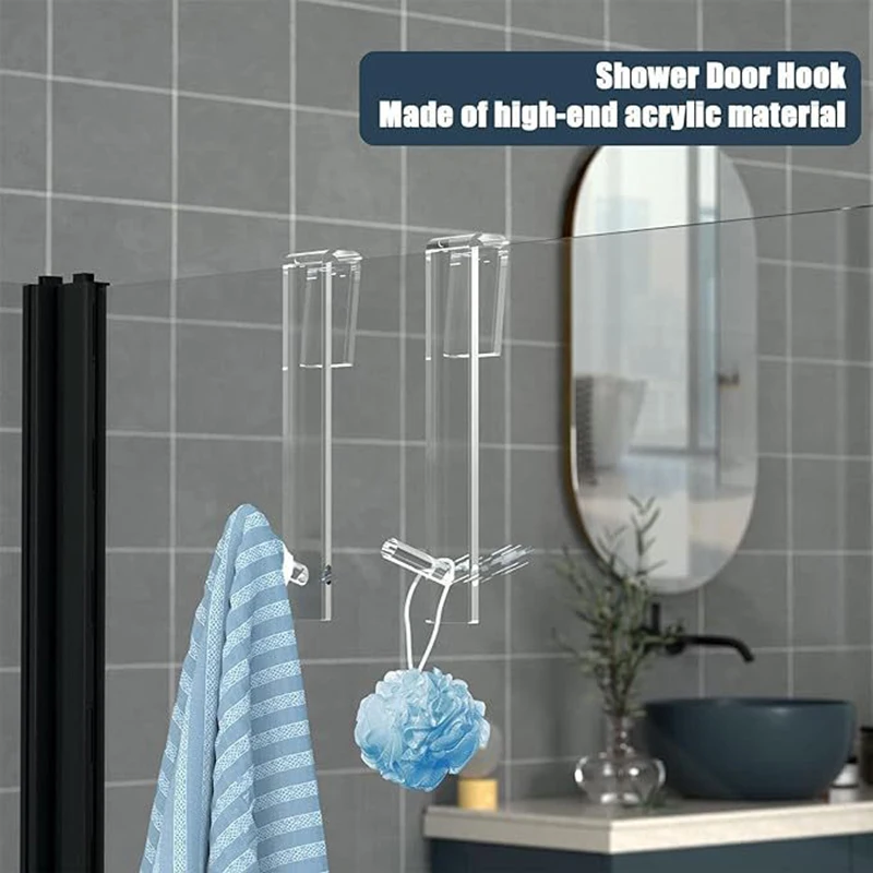 Acrylic Shower Over Glass Door Back Hook Bathrobe Hanger Holder 1PC Acrylic Hook Bathroom Towel Rack Punch-Free Storage Shelf