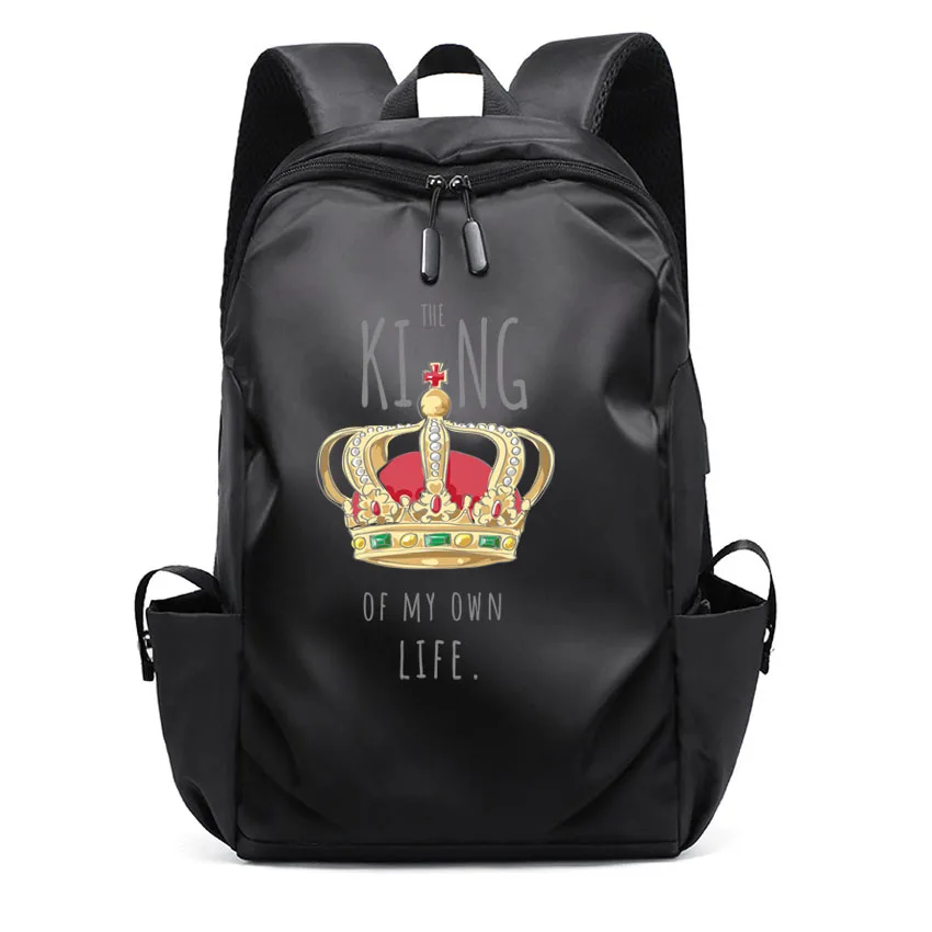 

Men Multifunctional Business Notebook Backpack USB Charging Waterproof Men's Backbag Funny Crown Pattern Print Boy Girl Rucksack