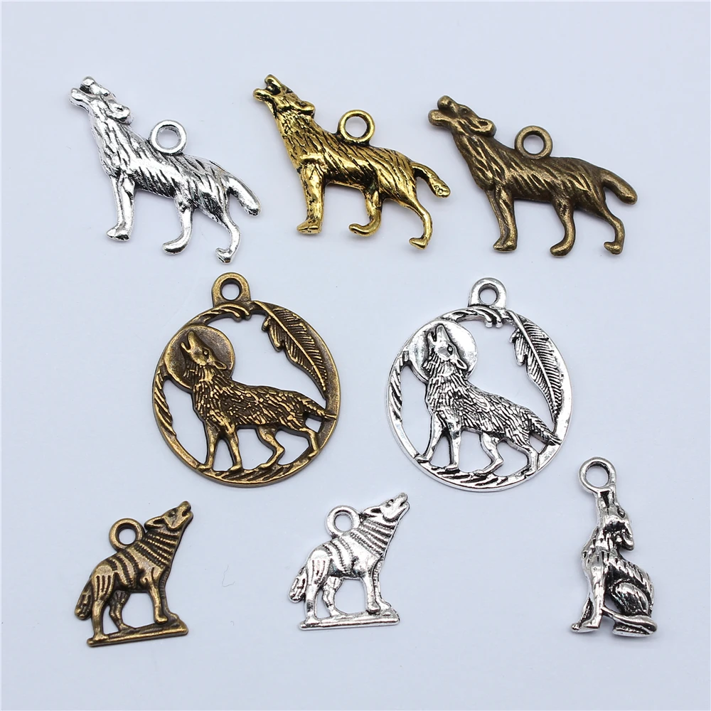 20pcs Howling Wolf Charms Moon Wolf Charms Animal Wolf Pendant For Jewelry Making