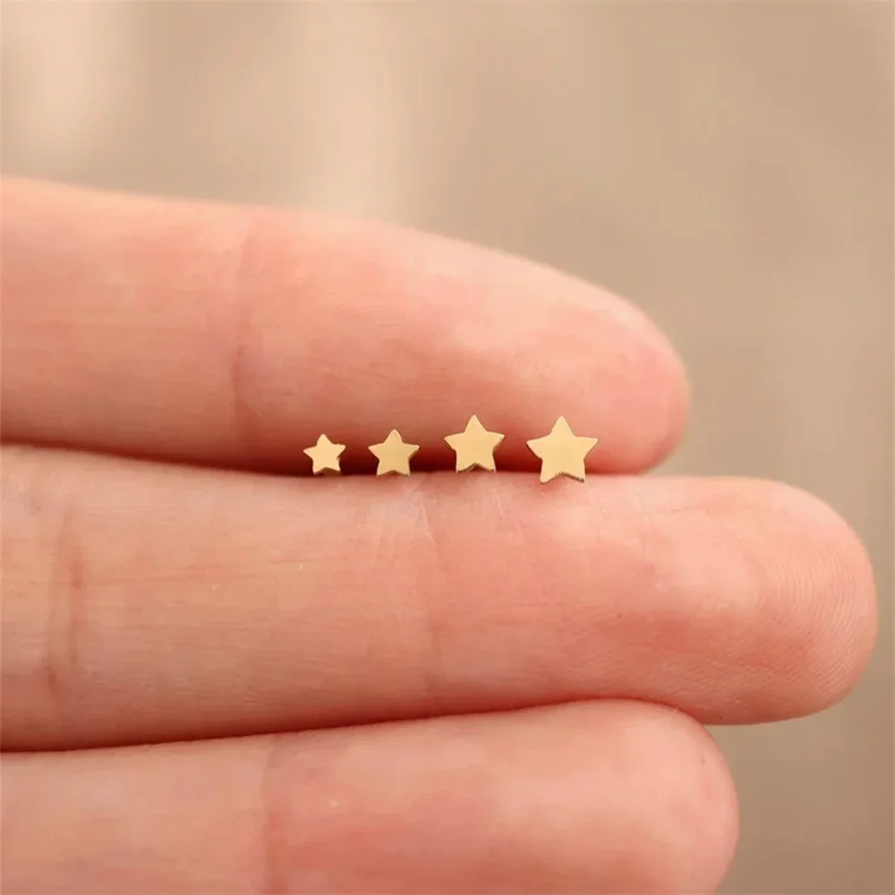 KO 925 Silver Gold 3/4 piece set European and American compact mini pentagram moon four-star starry face stud earring women