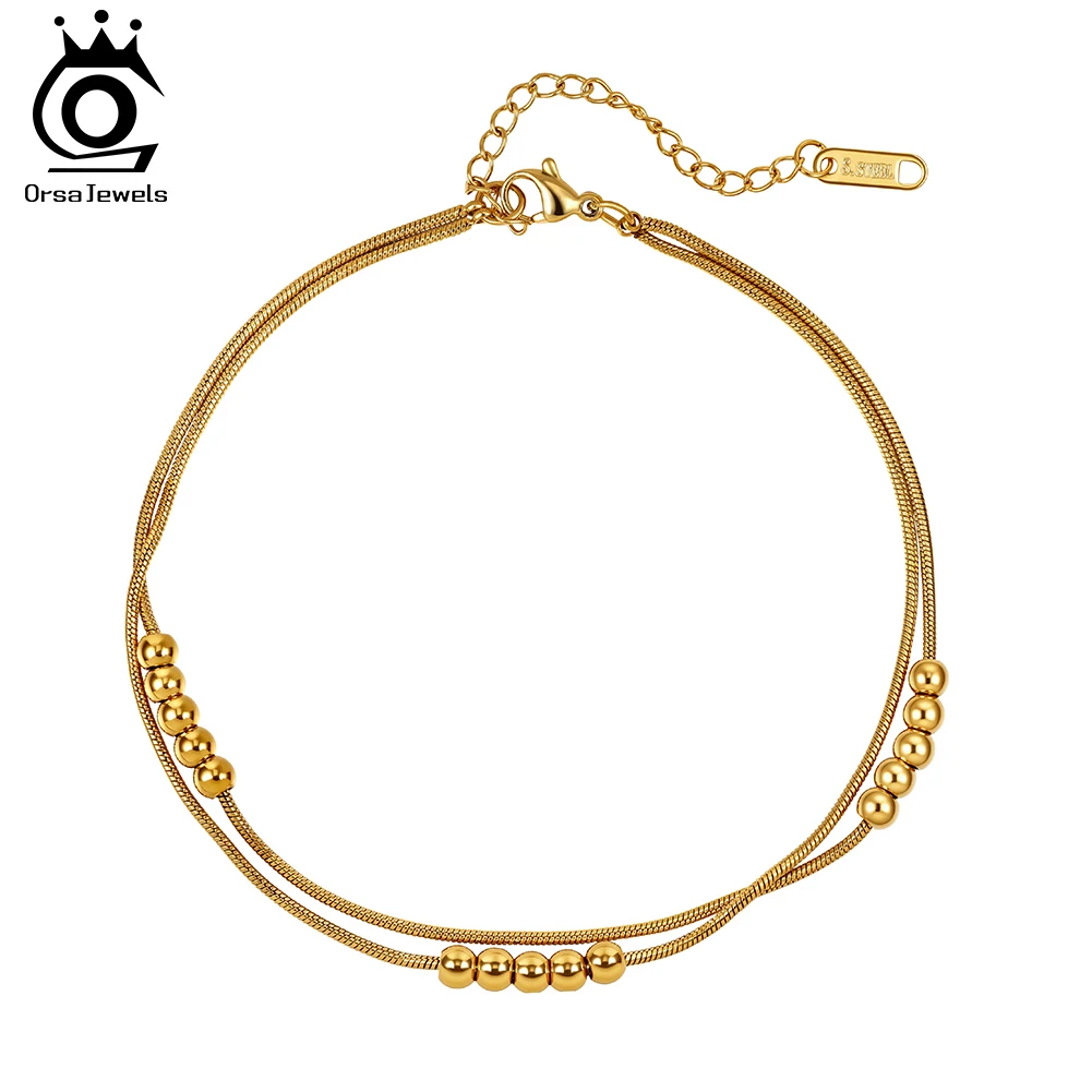 ORSA JEWELS Vintage Layered Anklets Stainless Steel Beads Chain Anklet Leg Bracelets Summer Beach Jewelry Accessories STCA04