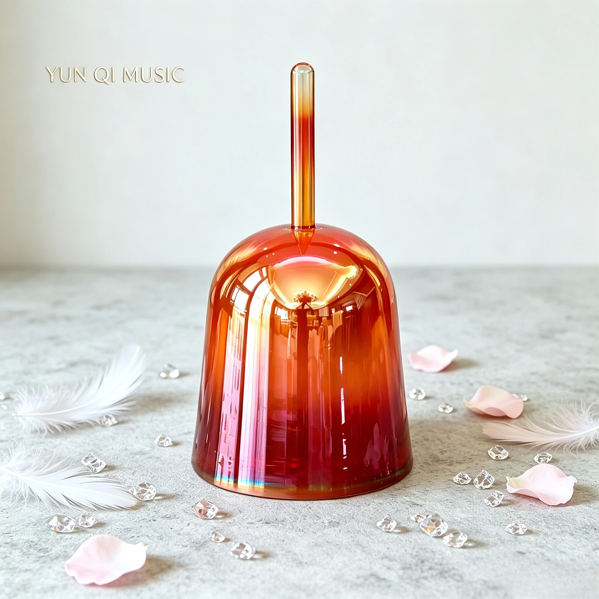 YUN QI MUSIC Bol chantant en cristal de quartz transparent, rouge orangé, avec poignée, pour bain sonore, méditation, guérison du chakra sacral, thérapie par le son et le yoga, livraison rapide UE